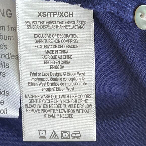 Eileen West Nightgown Short XS Prairie Cottage Ruffle‎ Crochet Ranch Navy Blue - Picture 5 of 7